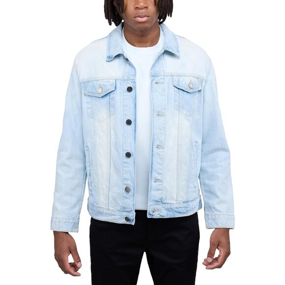 Mens Bleach Wash Denim Jacket Washed Ripped Distressed Stretch Casual Trucker - Picture 1 of 9